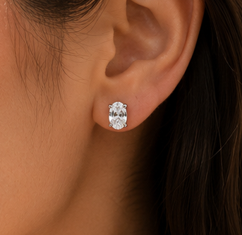 Crystal Luxe Oval Studs for womens – Pure 925 Silver