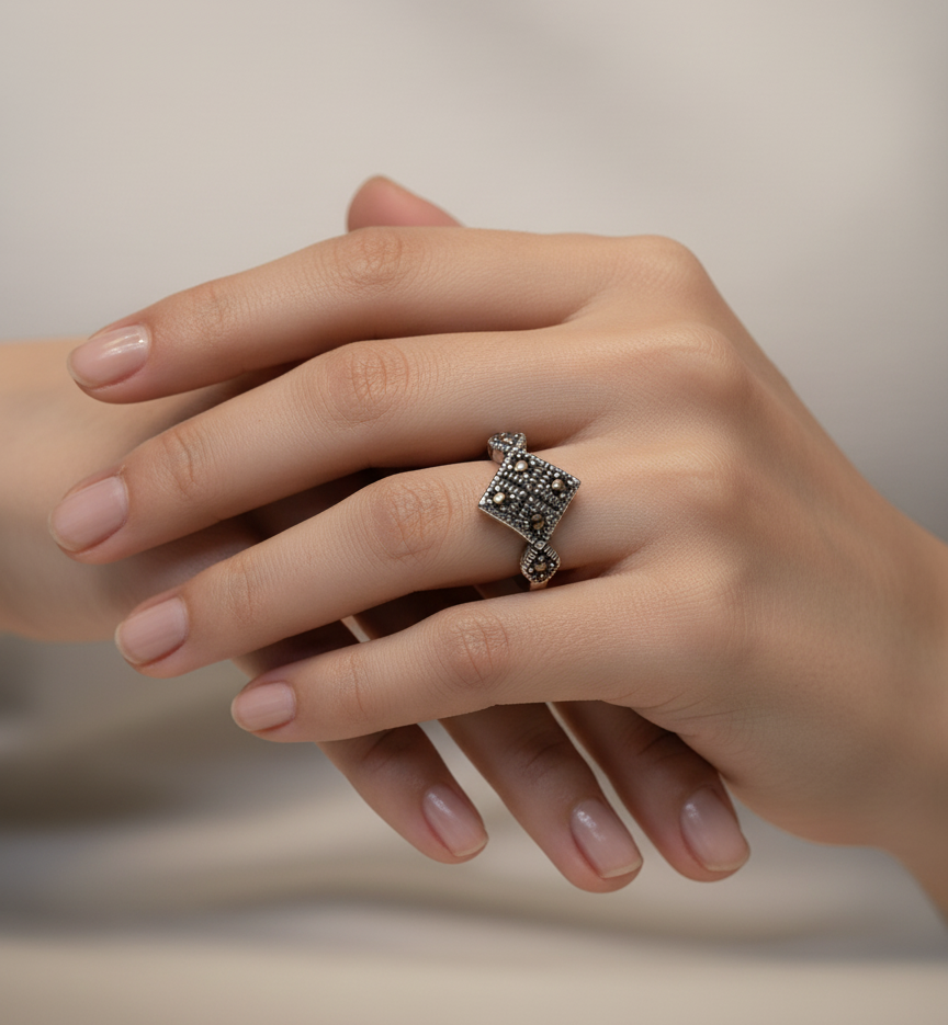 Vintage Marcasite Ring for womens – Pure 925 Silver