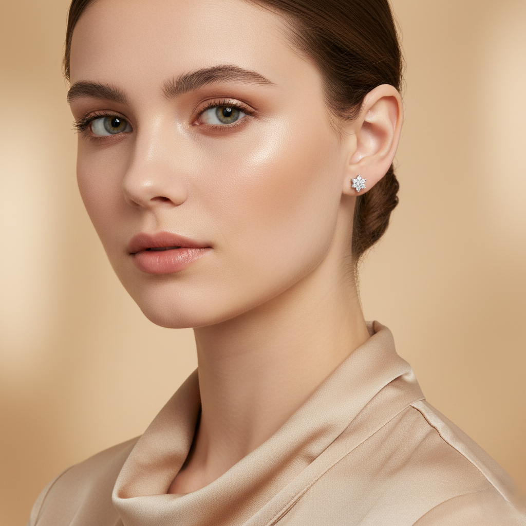 Celeste Diamond Bloom Stud Earrings for womens – Pure 925 Silver