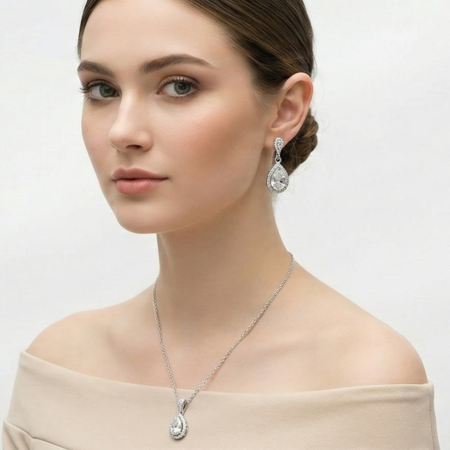 Lumière Pendulum Drops Pendant & Earrings Combo Set for womens – Pure 925 Silver