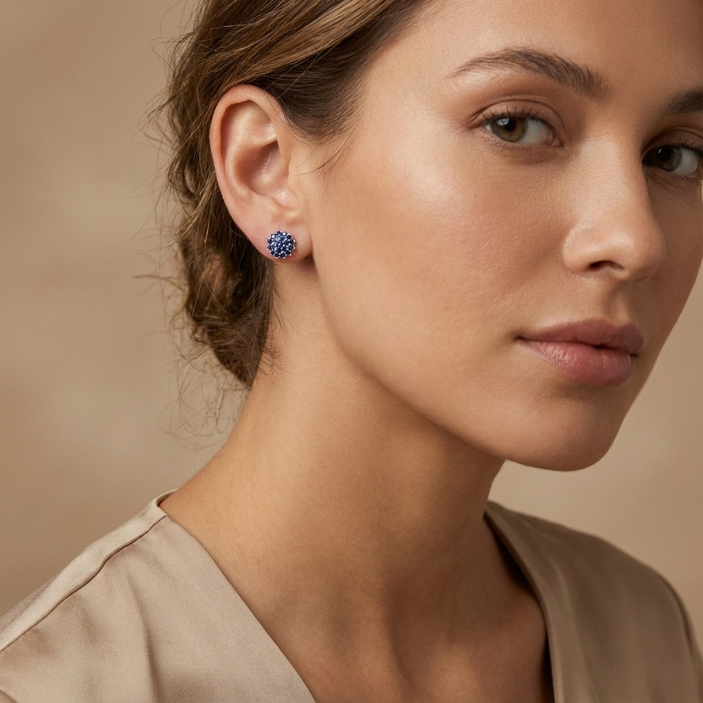 Blue Sapphire Pavé Cluster Stud Earrings for womens – Pure 925 Silver