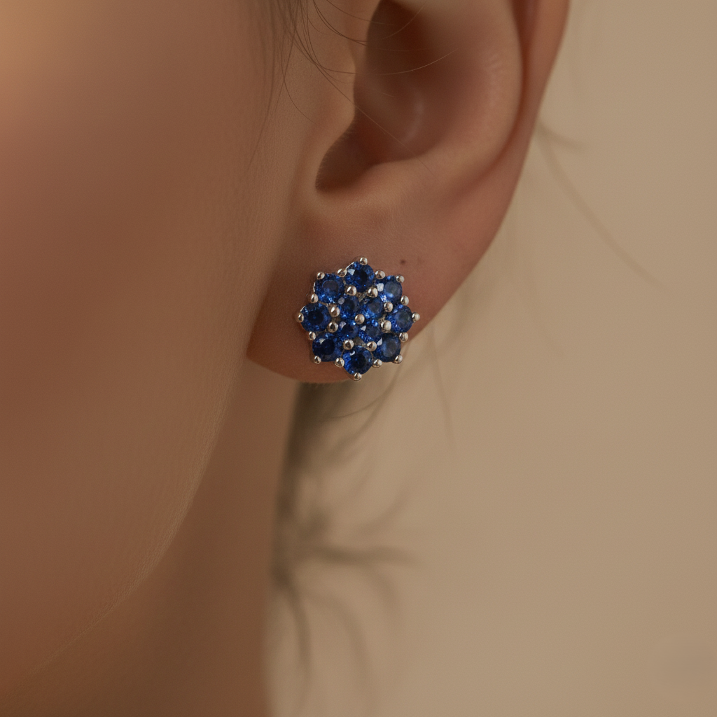 Blue Sapphire Pavé Cluster Stud Earrings for womens – Pure 925 Silver