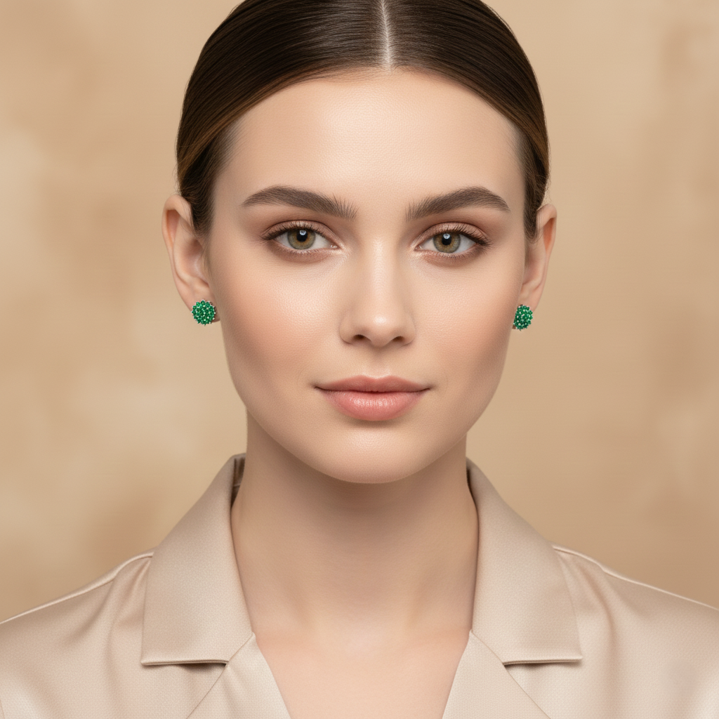 Green Emerald Pavé Cluster Stud Earrings for womens – Pure 925 Silver