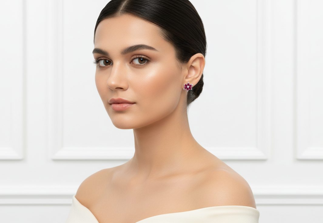 Velvet Ruby Blossom Earrings for womens – Pure 925 Silver