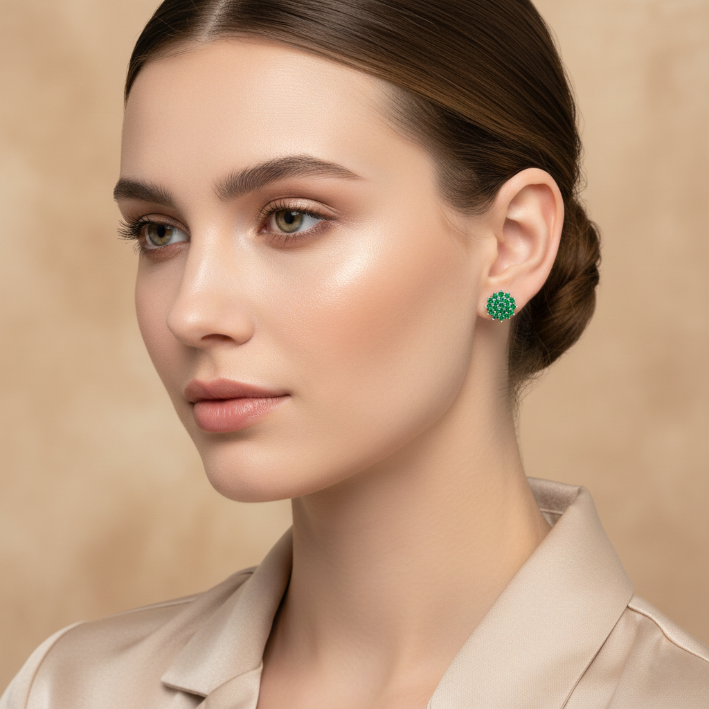 Green Emerald Pavé Cluster Stud Earrings for womens – Pure 925 Silver