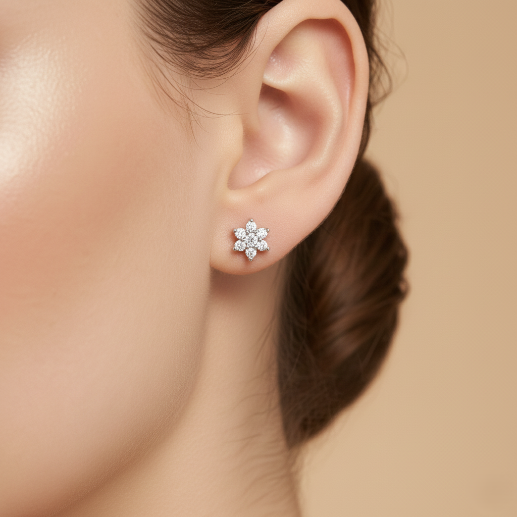 Celeste Diamond Bloom Stud Earrings for womens – Pure 925 Silver
