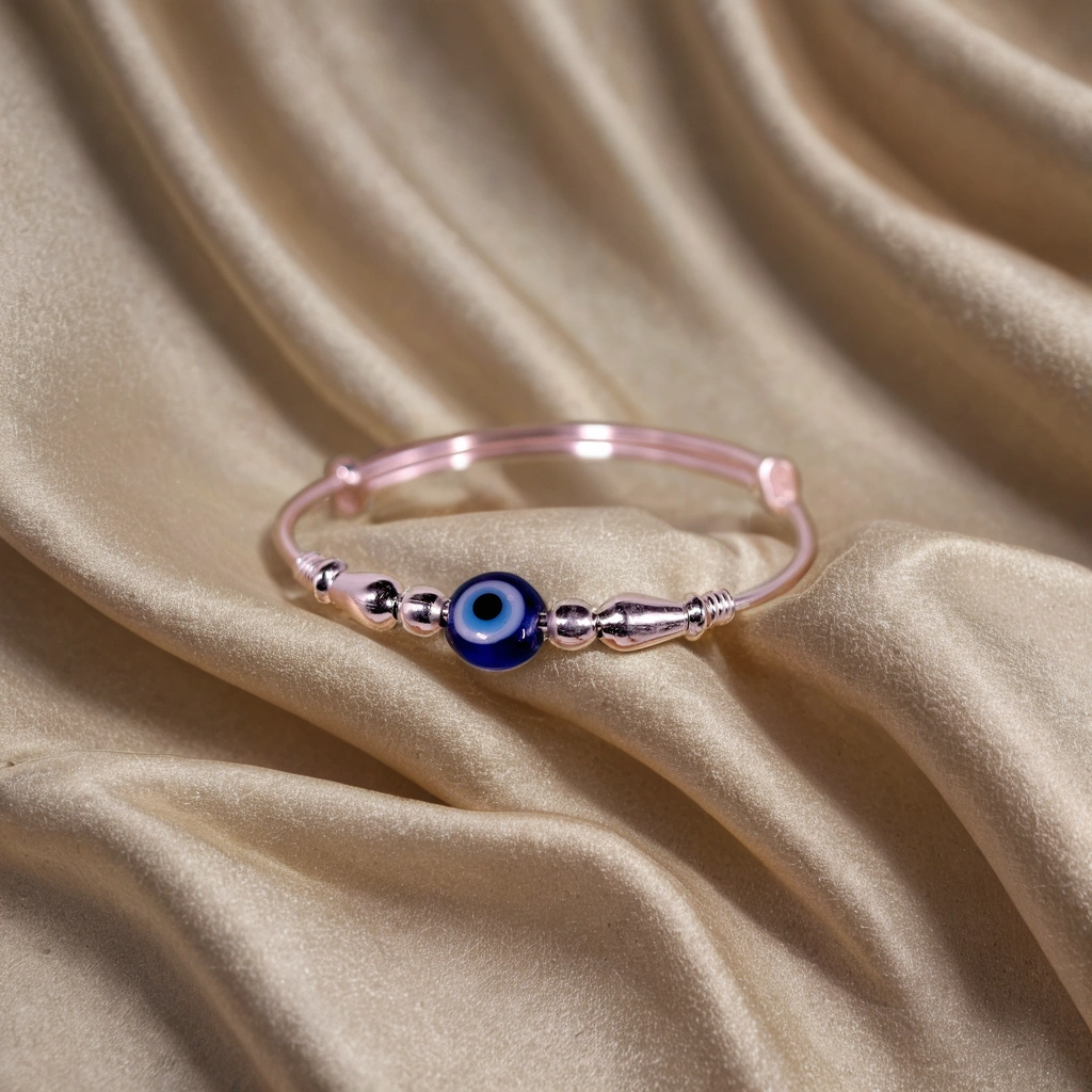 Evil Eye Spy Silver Kada (Nazariya) for Kids (Pair-Set of Two) - Pure 925 Silver