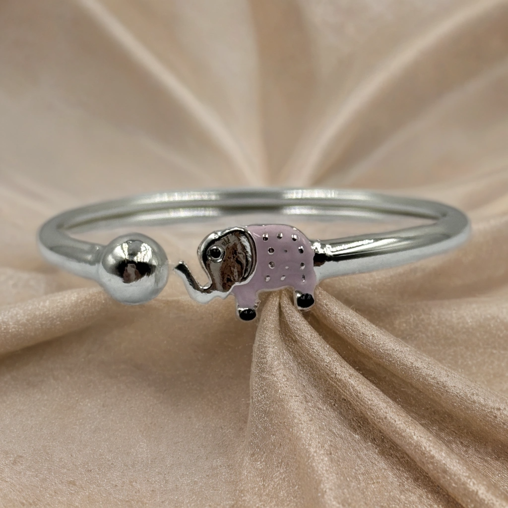Twinkling Elephant Buddy silver Kada for Kids (Pair-Set of Two) - Pure 925 Silver
