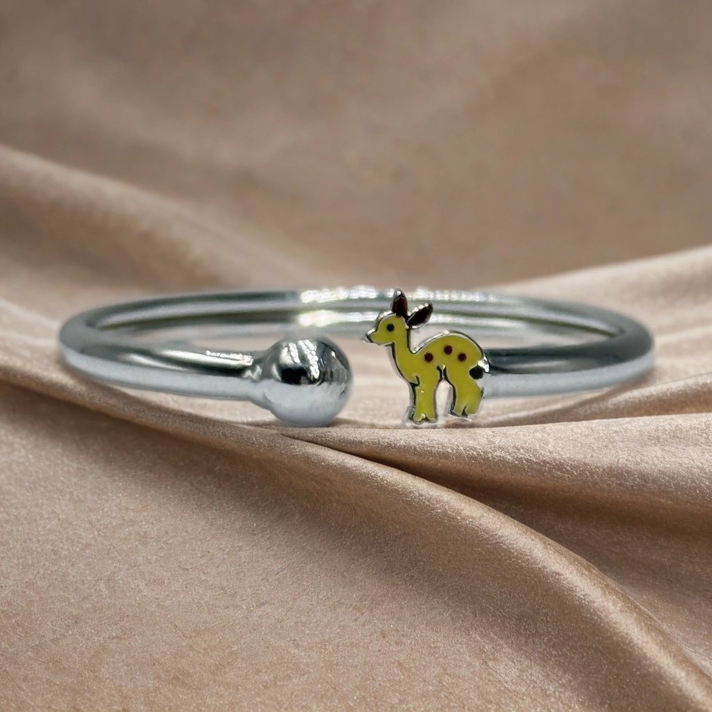 Charming Fawn Silver Kada for Kids (Pair-Set of Two) - Pure 925 Silver