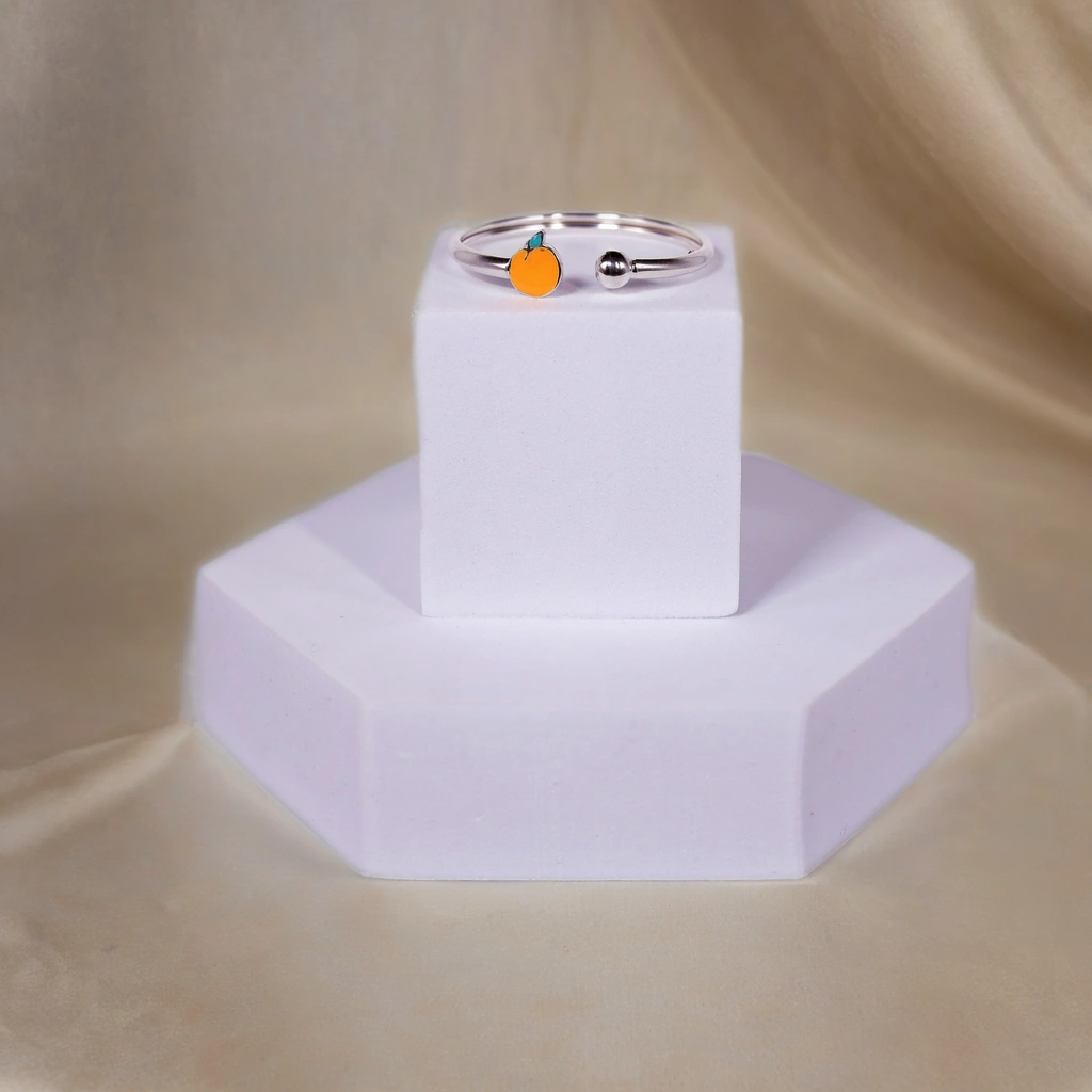 Orange Fruity Blossom Silver Kada for Kids (Pair-Set of Two) - Pure 925 Silver