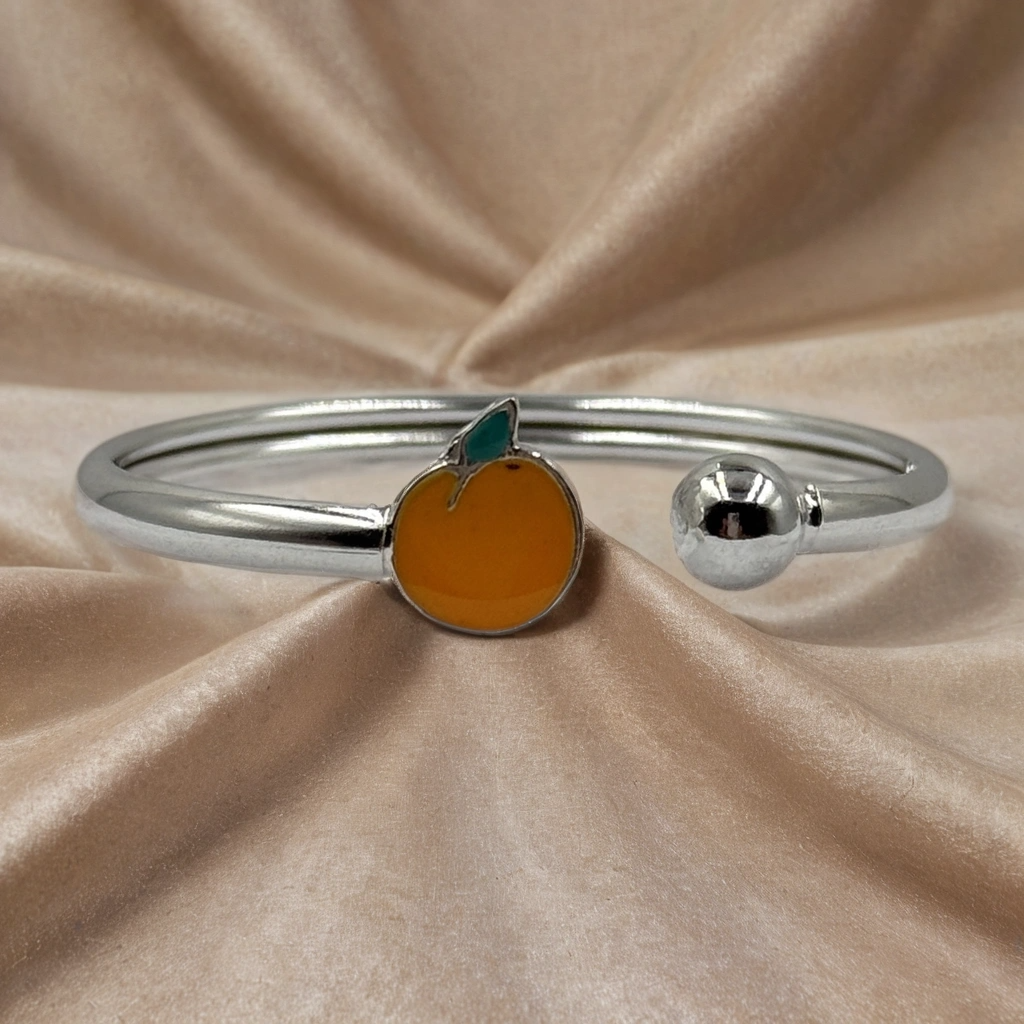 Orange Fruity Blossom Silver Kada for Kids (Pair-Set of Two) - Pure 925 Silver