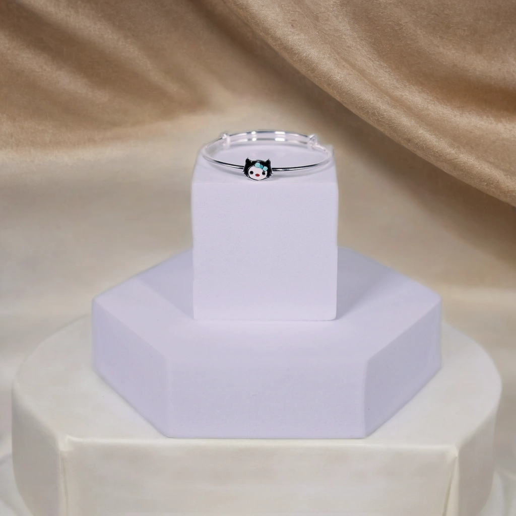 Meow Magic Silver Kada for Kids (Pair-Set of Two) - Pure 925 Silver