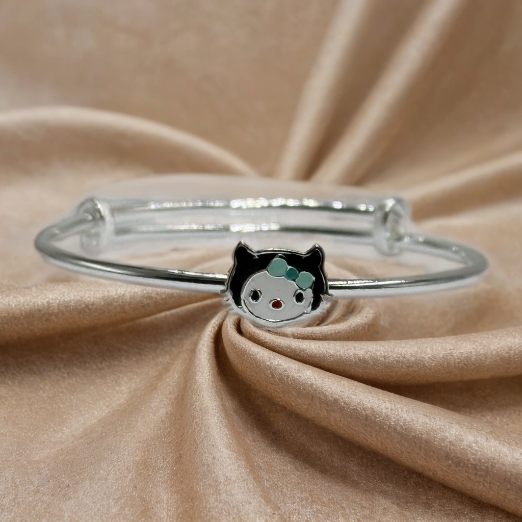 Meow Magic Silver Kada for Kids (Pair-Set of Two) - Pure 925 Silver