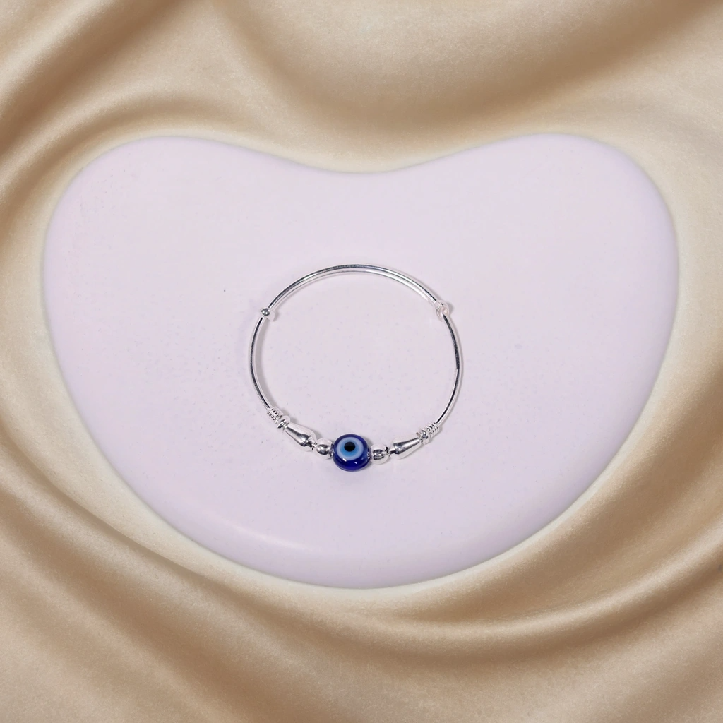 Evil Eye Spy Silver Kada (Nazariya) for Kids (Pair-Set of Two) - Pure 925 Silver