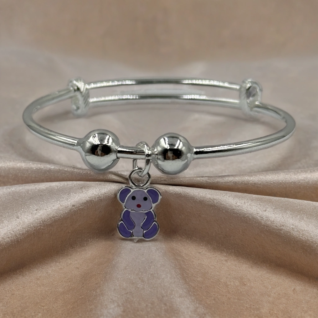 Cuddle Bear silver kada for Kids (Pair-Set of Two) - Pure 925 Silver