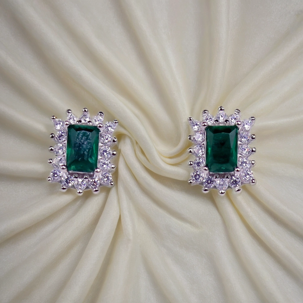 Emerald Twinkle Rectangle Earrings for women – Pure 925 Silver