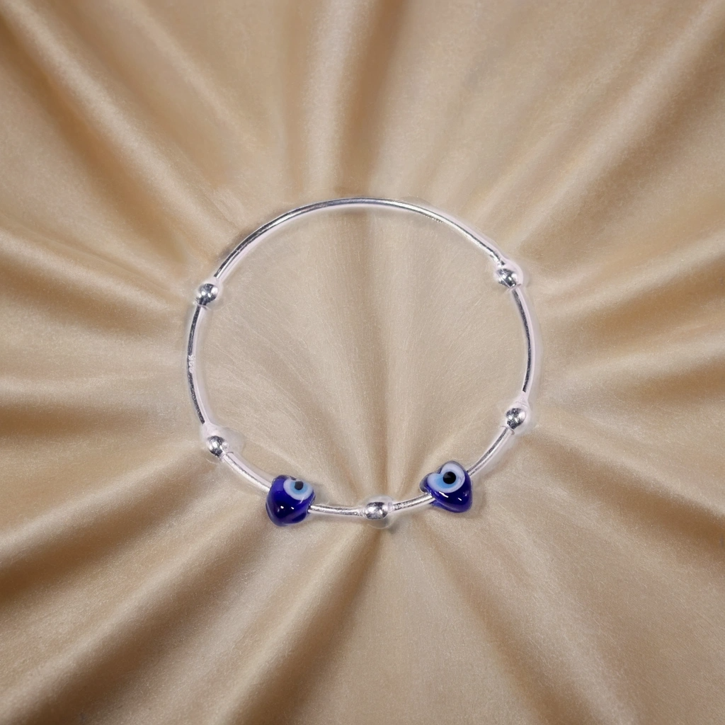 Twin Little Heart Evil Eye Silver Kada (Nazariya) for Kids (Pair-Set of Two) – Pure 925 Silver