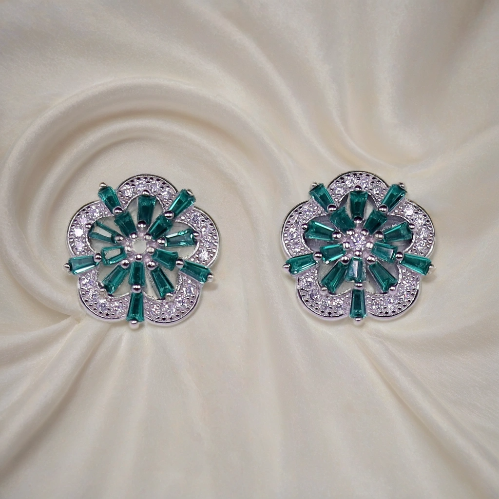 Emerald Petal Glow Earrings for Kids & women – Pure 925 Silver