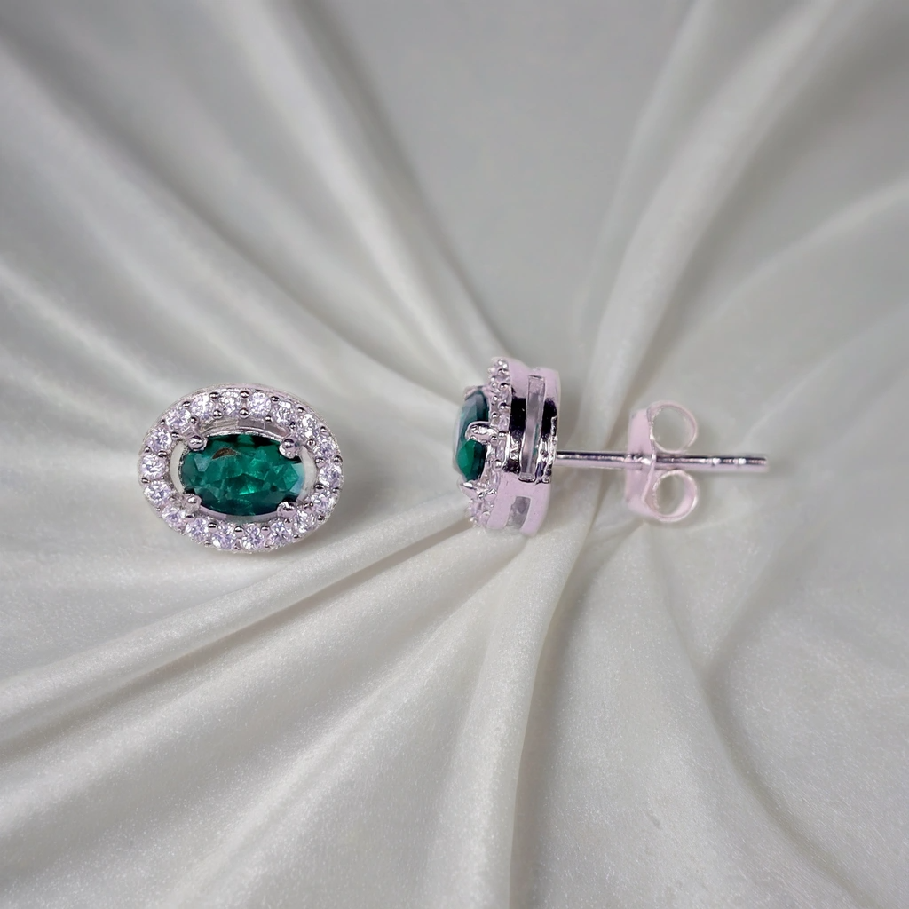Emerald Twinkle Oval Earrings for women – Pure 925 Silver