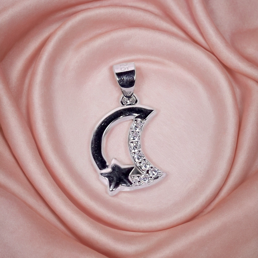 Moonlight & Twinkling Star Charm Pendant for Kids & women – Pure 925 Silver