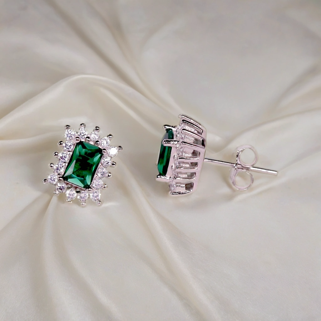 Emerald Twinkle Rectangle Earrings for women – Pure 925 Silver