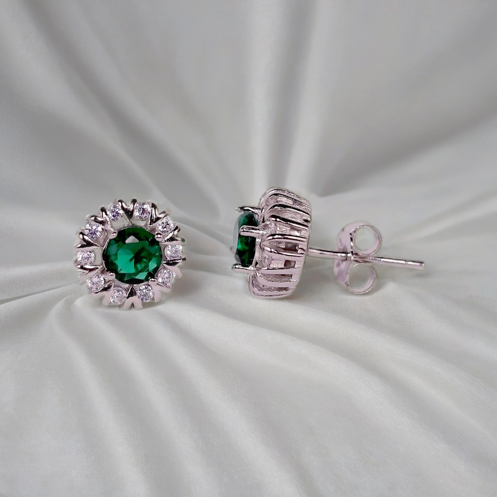 Emerald Twinkle Round Earrings for women – Pure 925 Silver