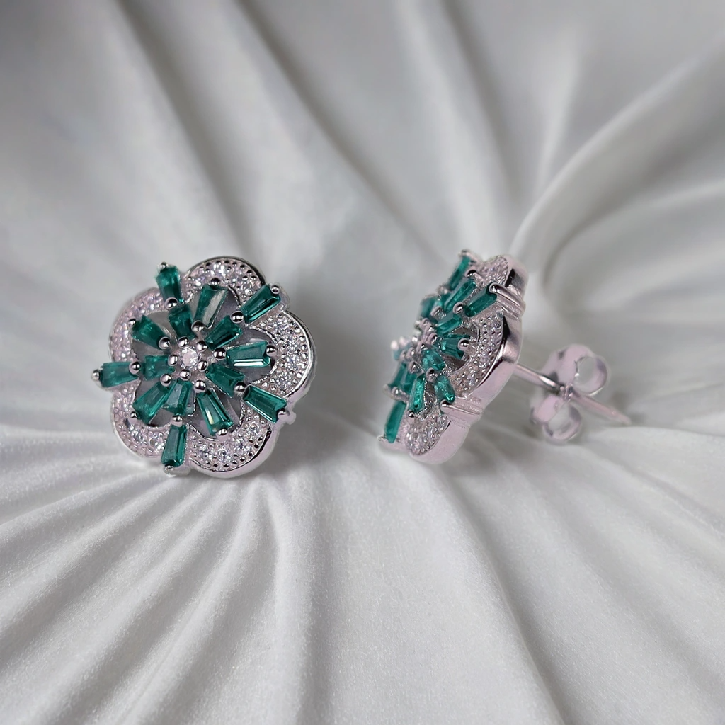 Emerald Petal Glow Earrings for Kids & women – Pure 925 Silver