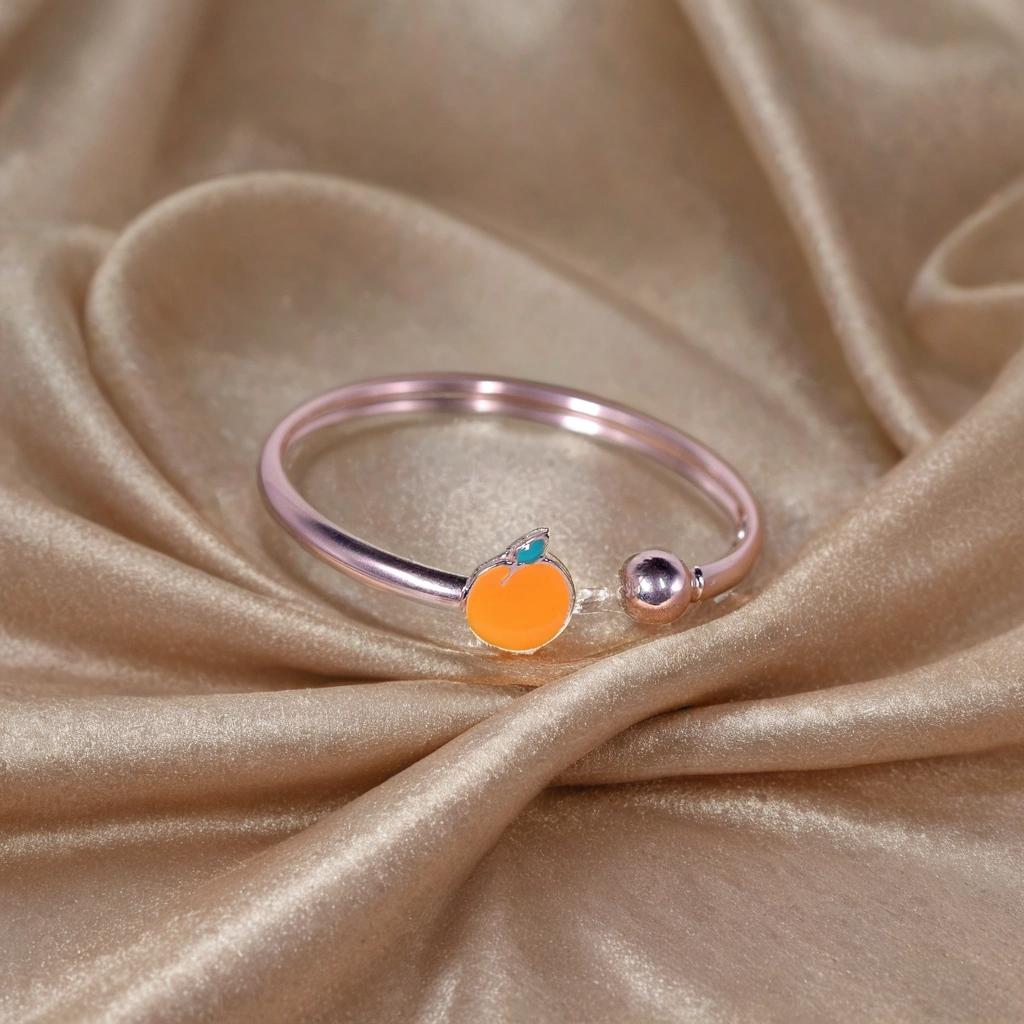 Orange Fruity Blossom Silver Kada for Kids (Pair-Set of Two) - Pure 925 Silver
