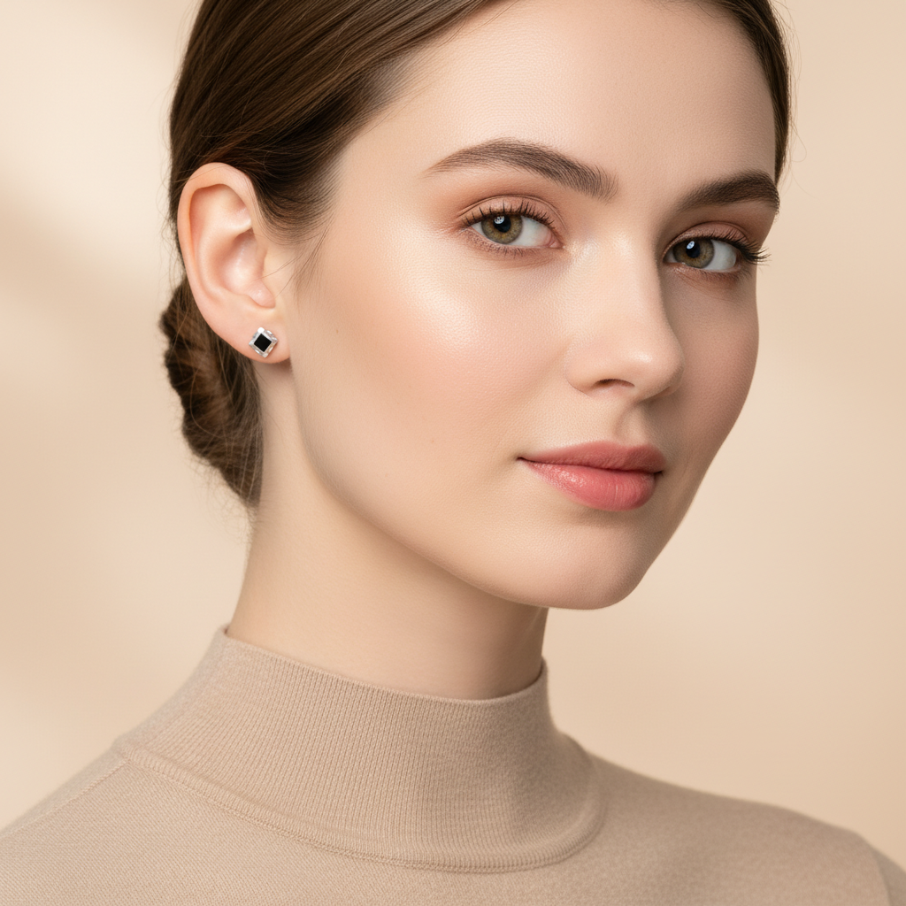 Black Square Onyx Studs Earring for womens – Pure 925 Silver