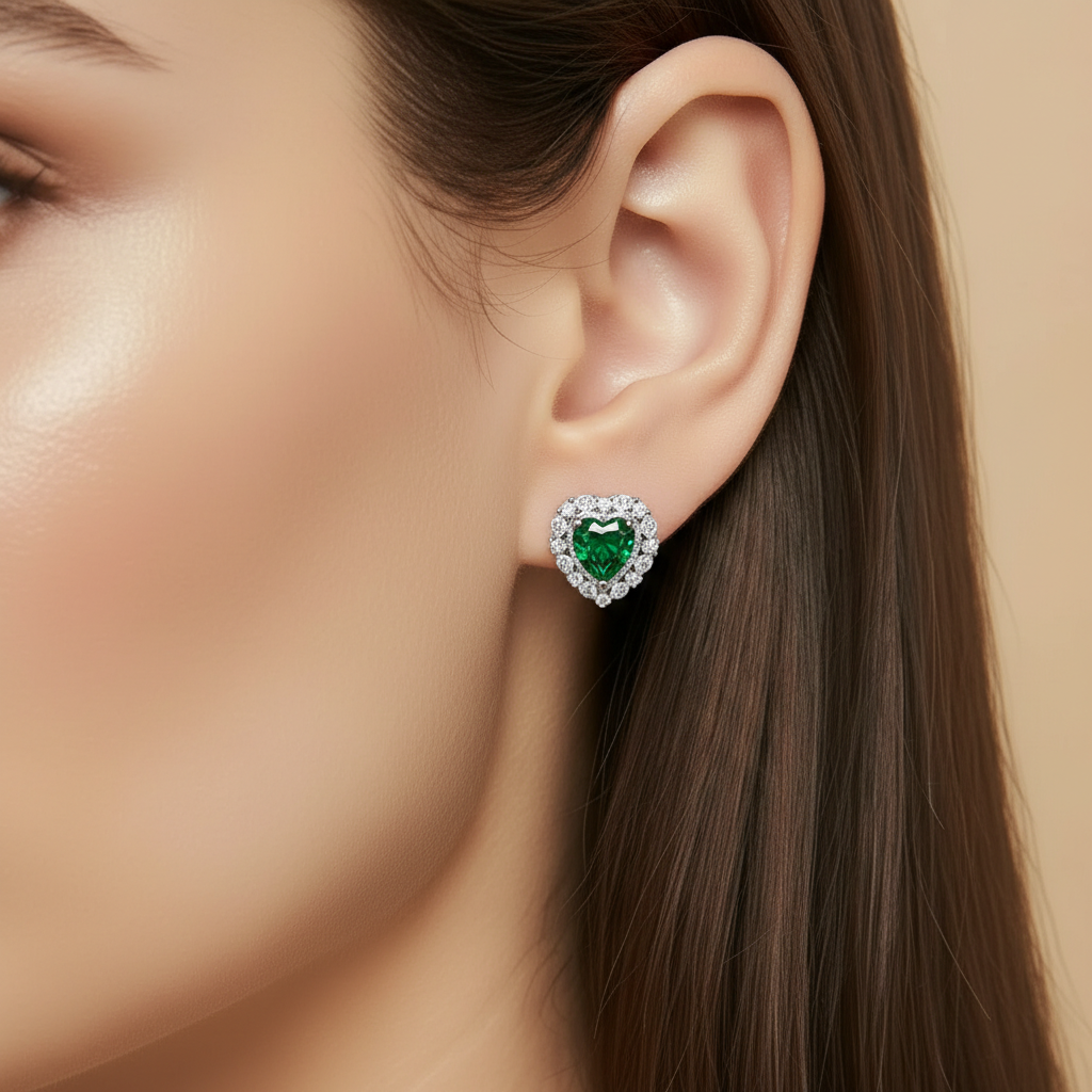 Emerald Heart of Love Earring for womens – Pure 925 Silver