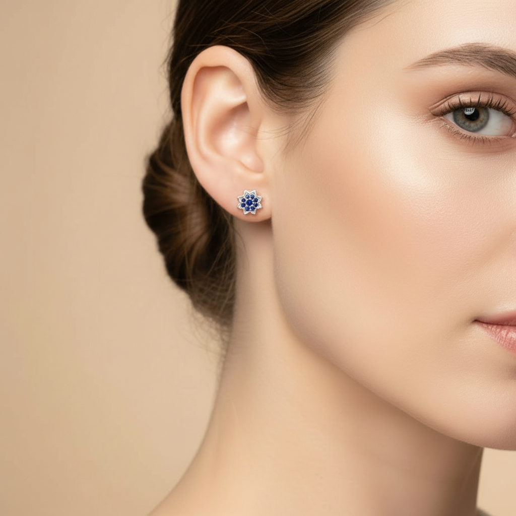 Fleur de Rubis Stud Earrings for womens – Pure 925 Silver