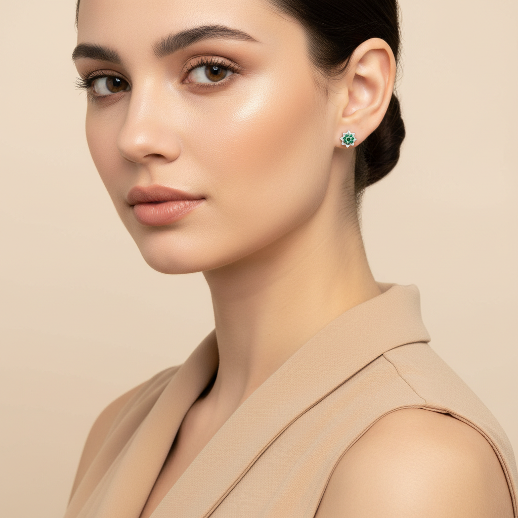 Green Nova Stud Earrings for Women – Pure 925 Silver