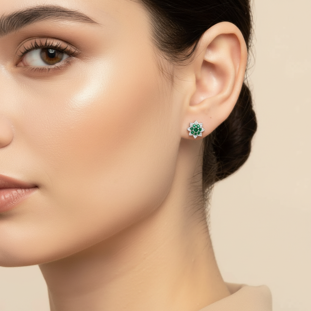 Green Nova Stud Earrings for Women – Pure 925 Silver