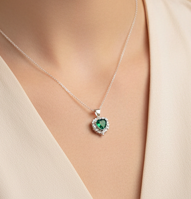 Emerald Heart of Love Necklace for Women – Pure 925 Silver