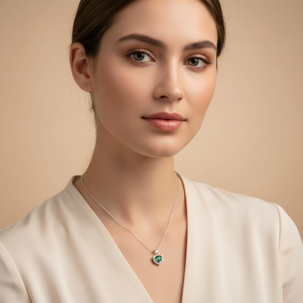 Emerald Heart of Love Necklace for Women – Pure 925 Silver