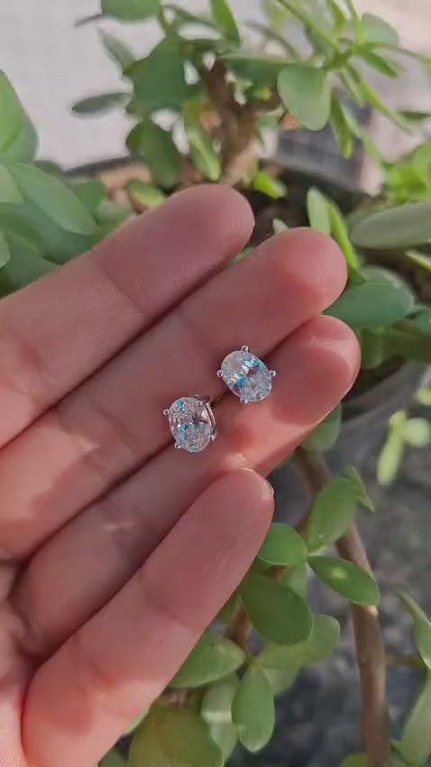 Crystal Luxe Oval Studs for womens – Pure 925 Silver