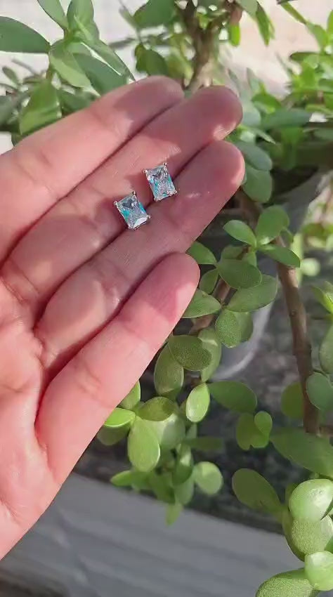 Crystal Luxe Rectangle Studs Earrings for Womens and Kids – Pure 925 Silver