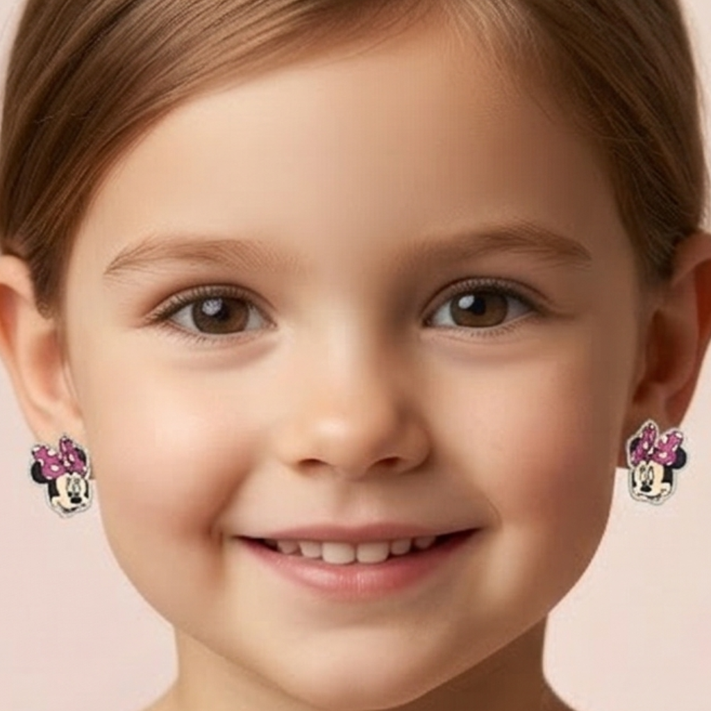 Pink Minnie Mouse: 925 Pure Kids Silver Earrings