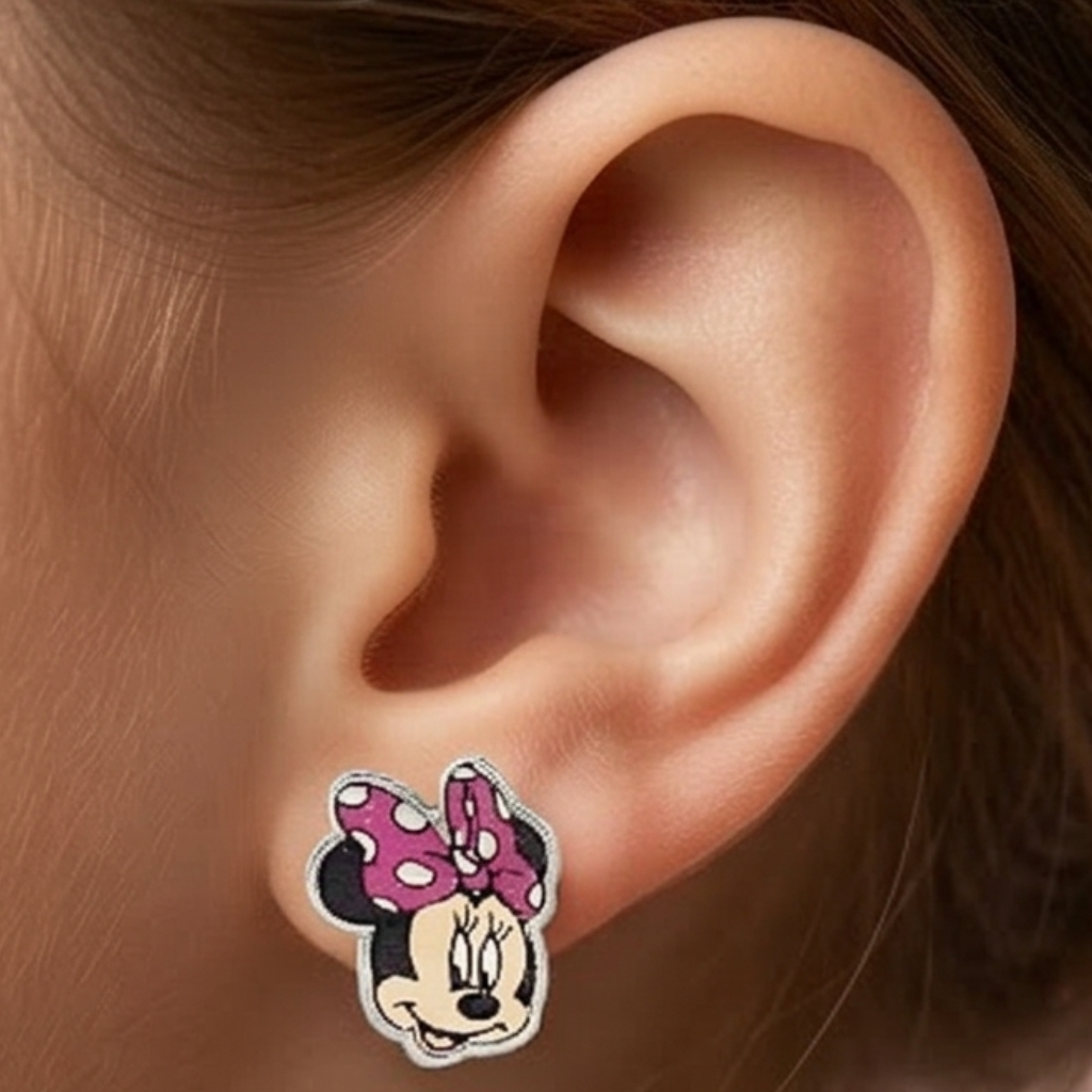 Pink Minnie Mouse: 925 Pure Kids Silver Earrings