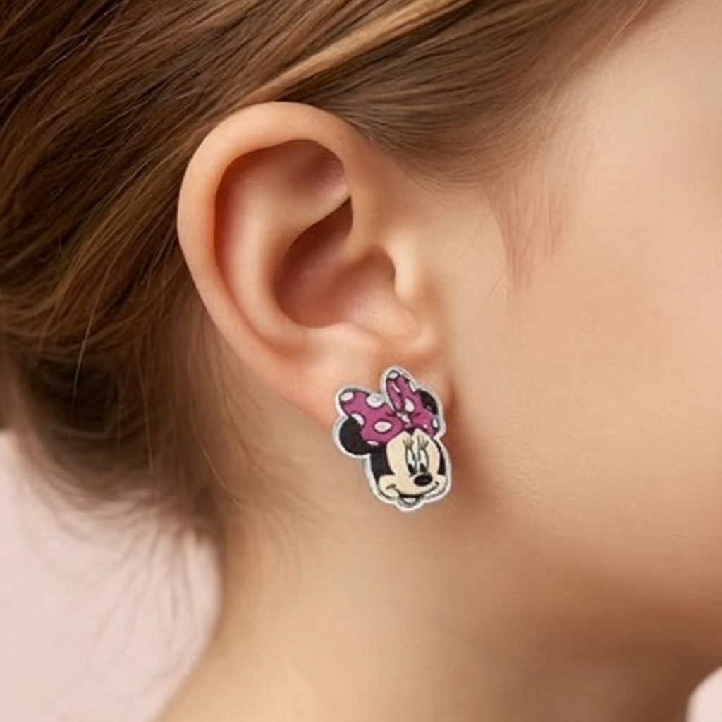 Pink Minnie Mouse: 925 Pure Kids Silver Earrings