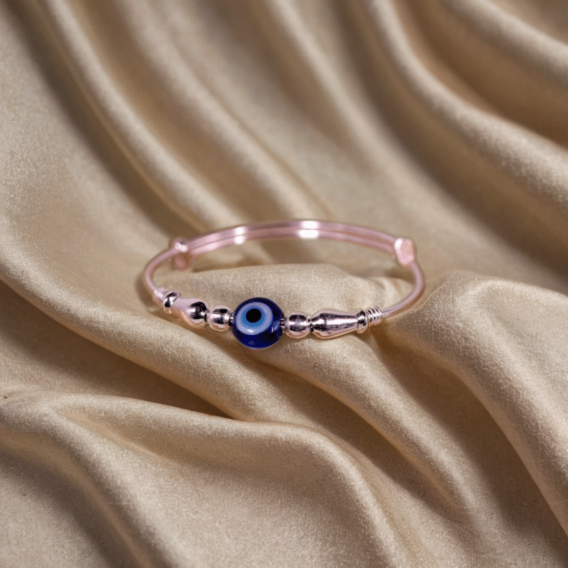 Evil Eye Spy Silver Kada (Nazariya) for Kids (Pair-Set of Two) - Pure 925 Silver