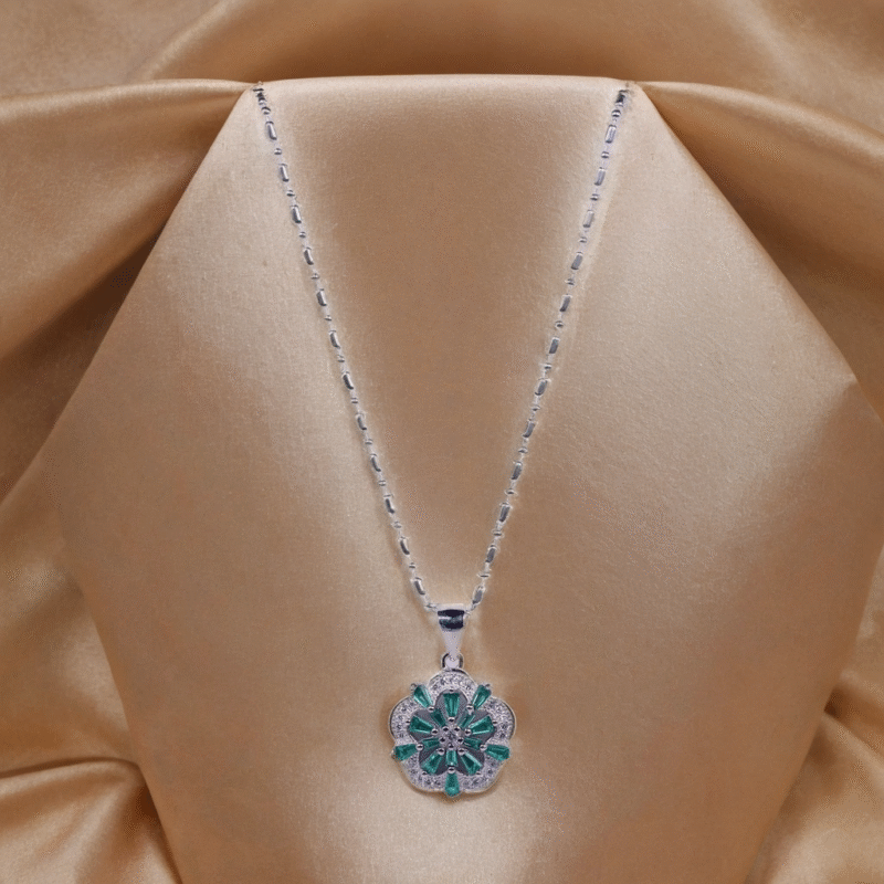 Emerald Petal Glow Necklace for Kids – Pure 925 Silver