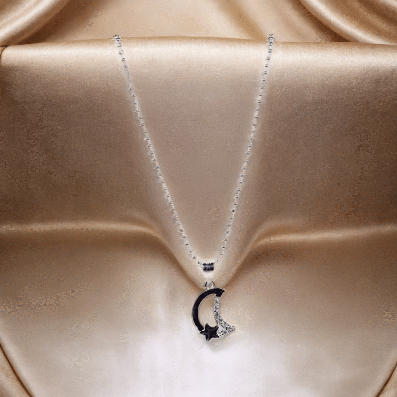 Moonlight & Twinkling Star Charm Necklace for Kids – Pure 925 Silver