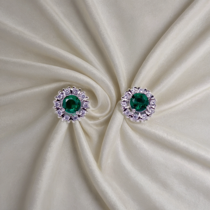 Emerald Twinkle Round Earrings for Kids & women – Pure 925 Silver