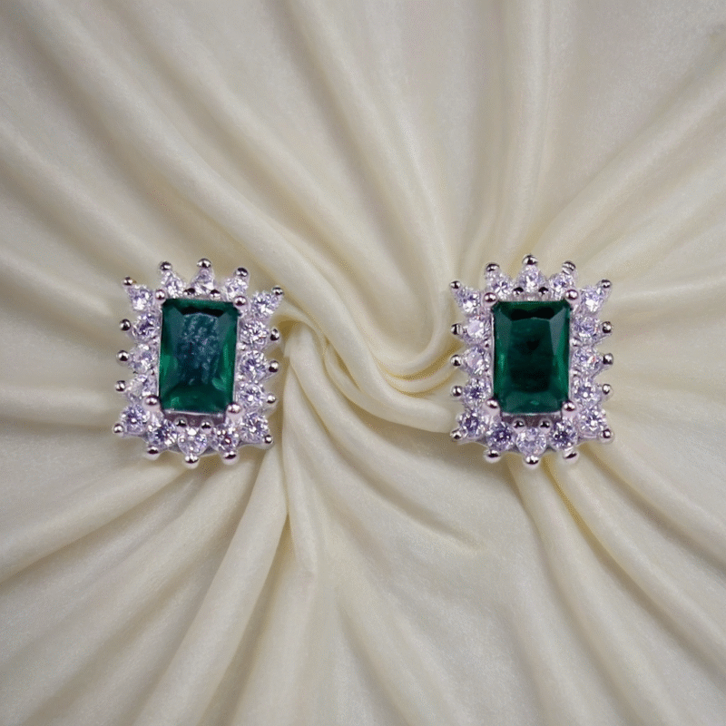 Emerald Twinkle Rectangle Earrings for Kids & women – Pure 925 Silver