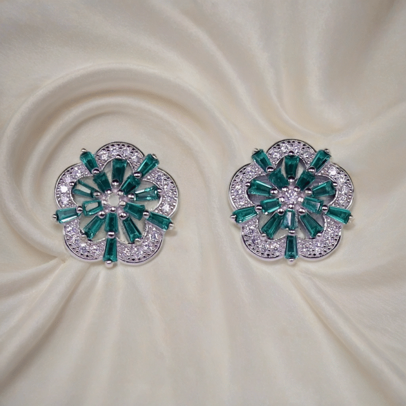 Emerald Petal Glow Earrings for Kids & women – Pure 925 Silver
