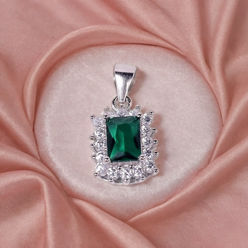 Emerald Twinkle Rectangle Pendant for Kids & women – Pure 925 Silver