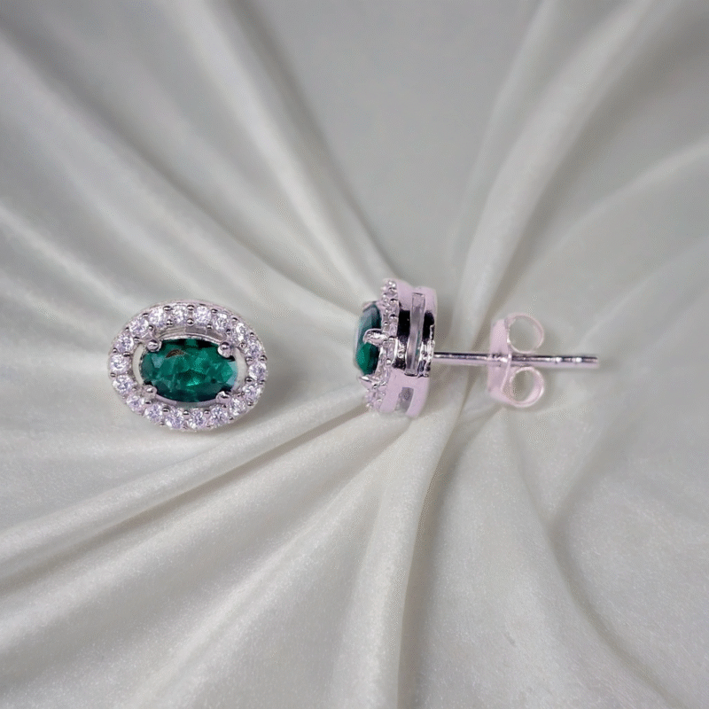 Emerald Twinkle Oval Earrings for Kids & women – Pure 925 Silver - Image 3
