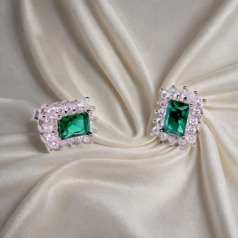 Emerald Twinkle Rectangle Earrings for Kids & women – Pure 925 Silver - Image 2