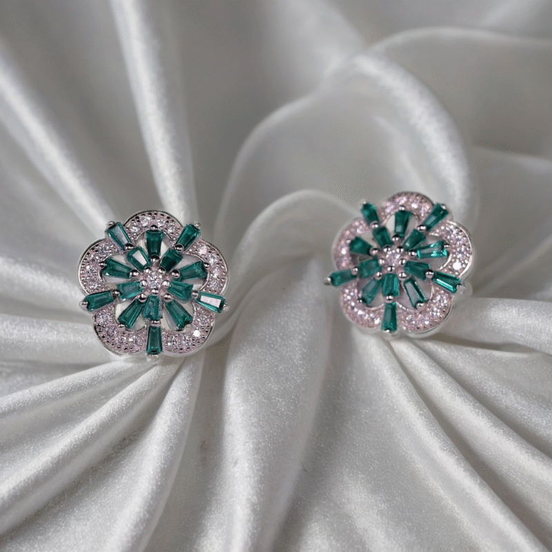 Emerald Petal Glow Earrings for Kids & women – Pure 925 Silver - Image 2